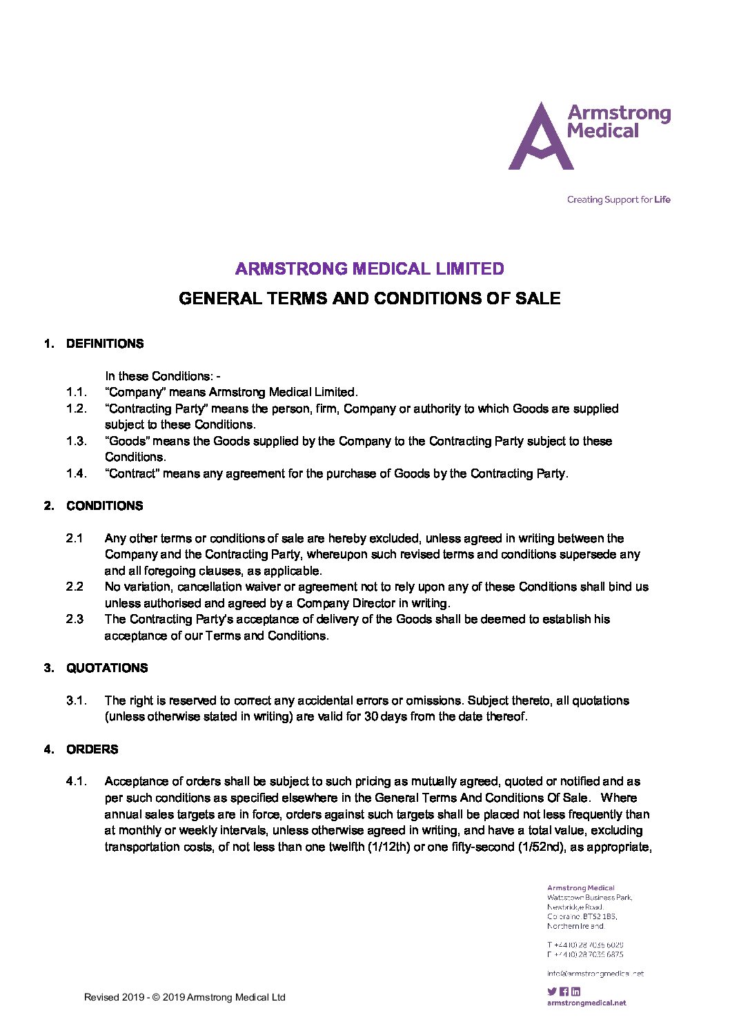 Terms and Conditions Armstrong Medical Rev Jun2019 pdf Eakin Healthcare