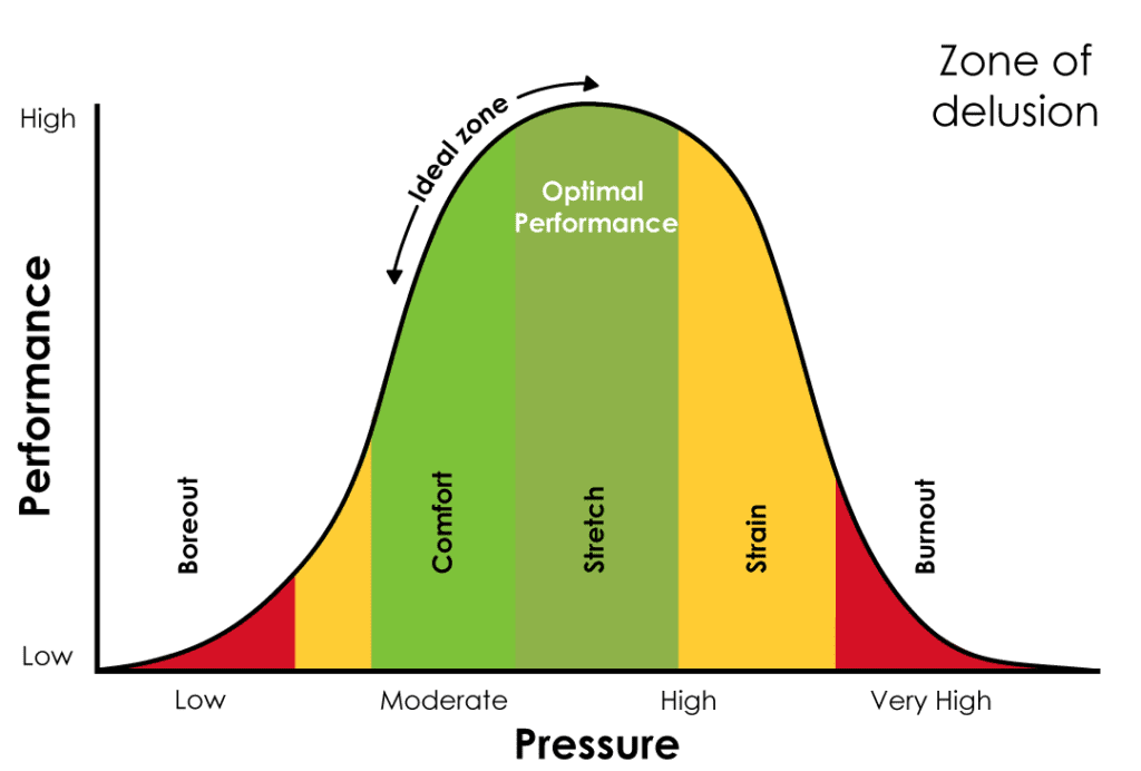 Graph showing the zone of delusion and the ideal zone