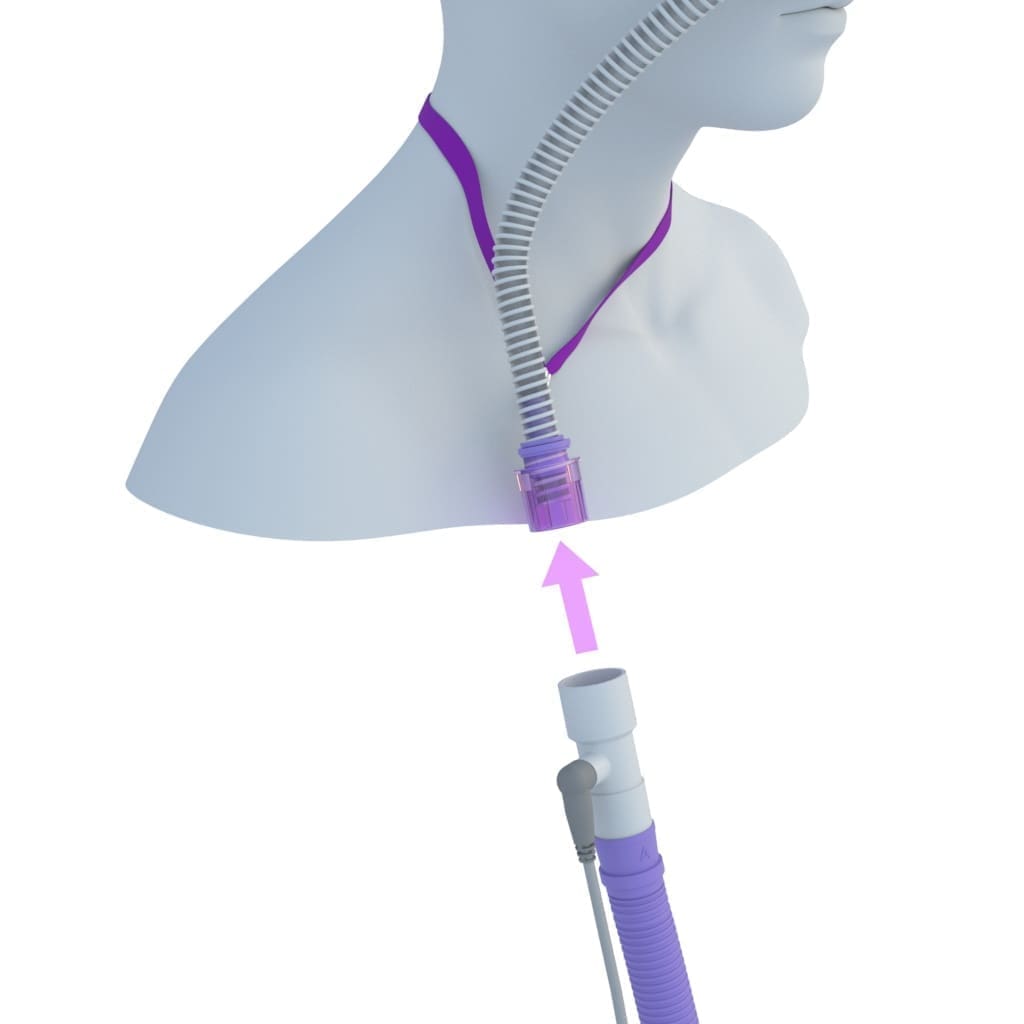 3D rendering of a man wearing a nasal cannula with a circuit being attached