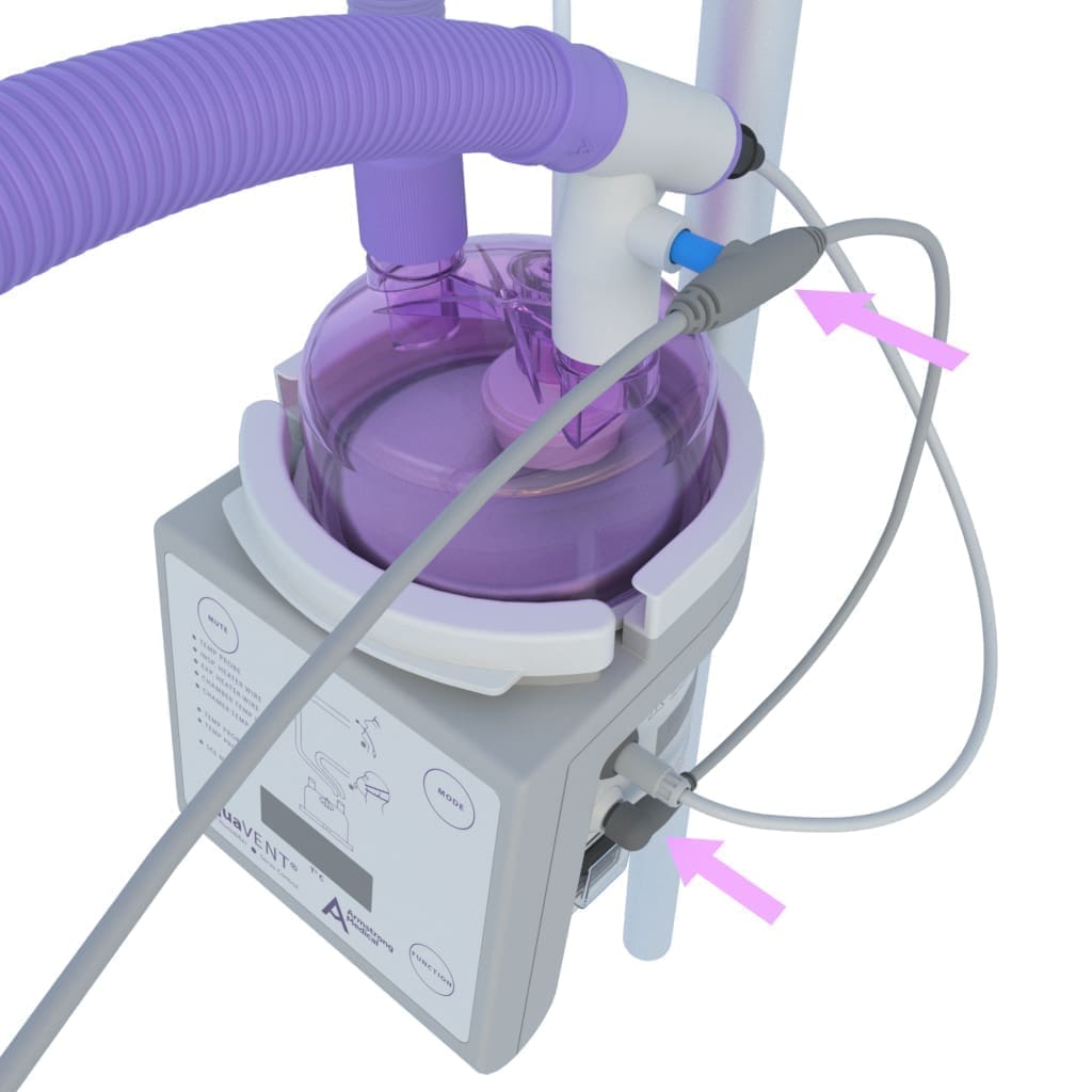 3D rendering of the heater humidifier with the temperature probe being plugged into the chamber