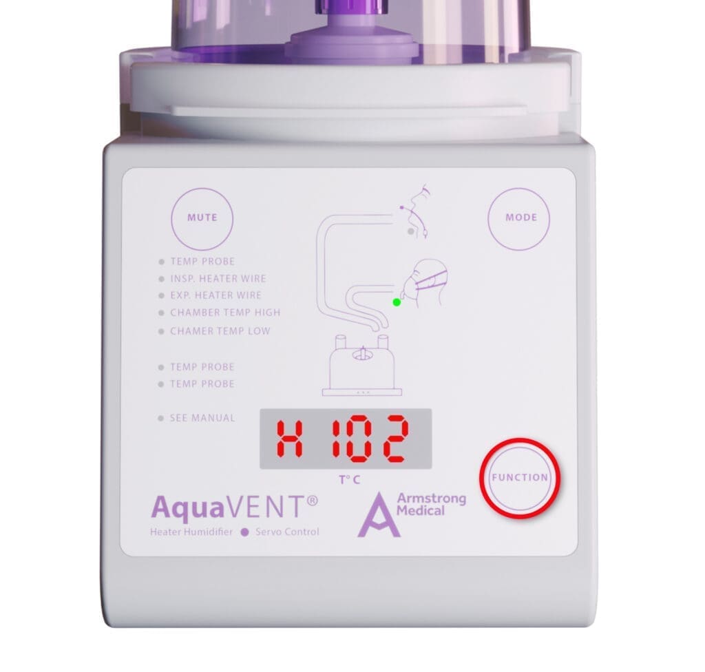 3D rendering of a heater humidifier with the function button highlighted