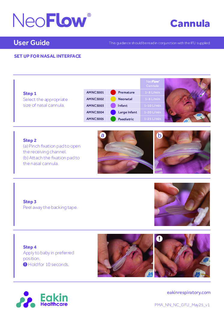 NeoFlow Cannula fixation pads User Guide pdf Eakin Healthcare