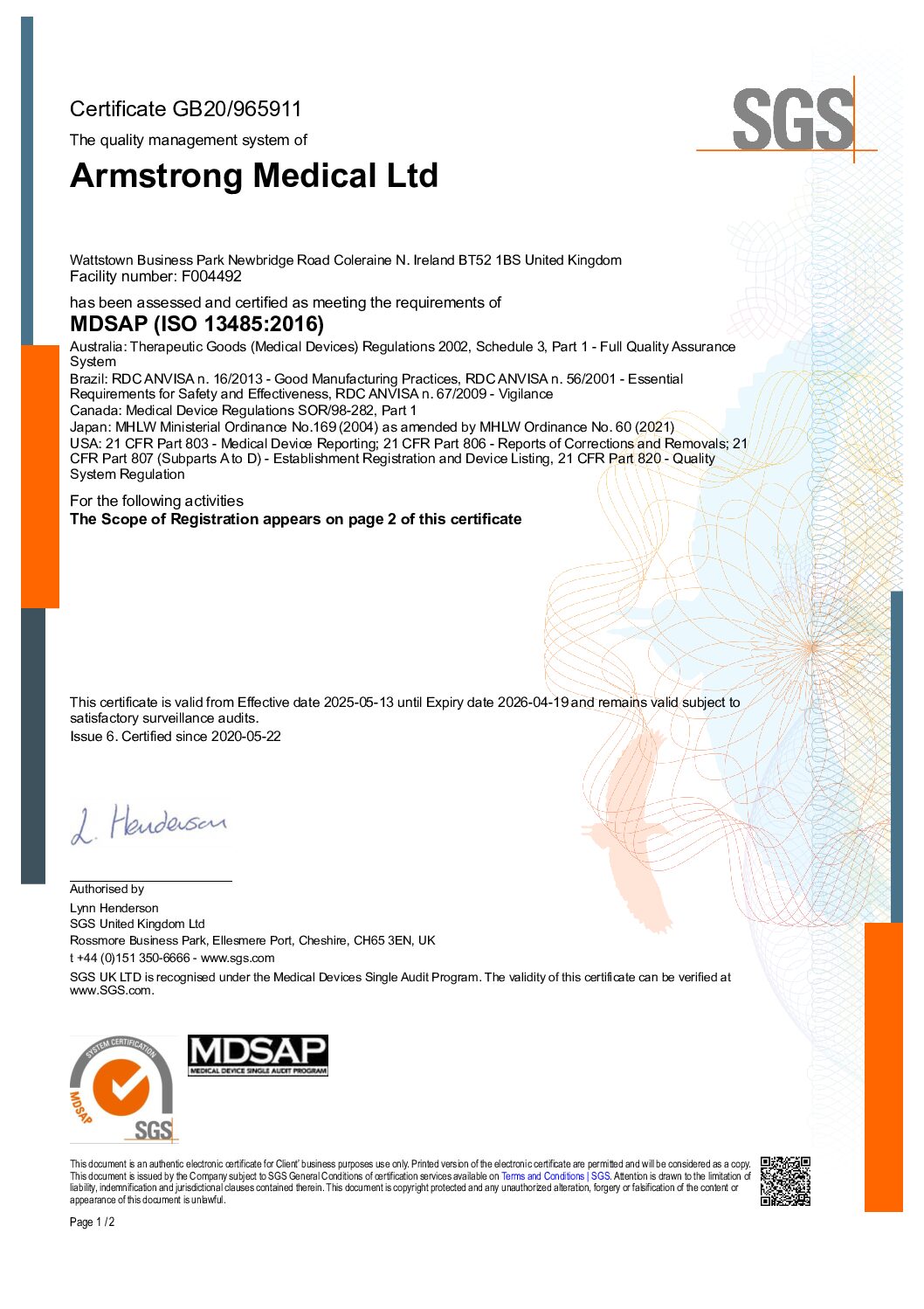 SGS MDSAP2 GBPC 965911 EN pdf Eakin Healthcare