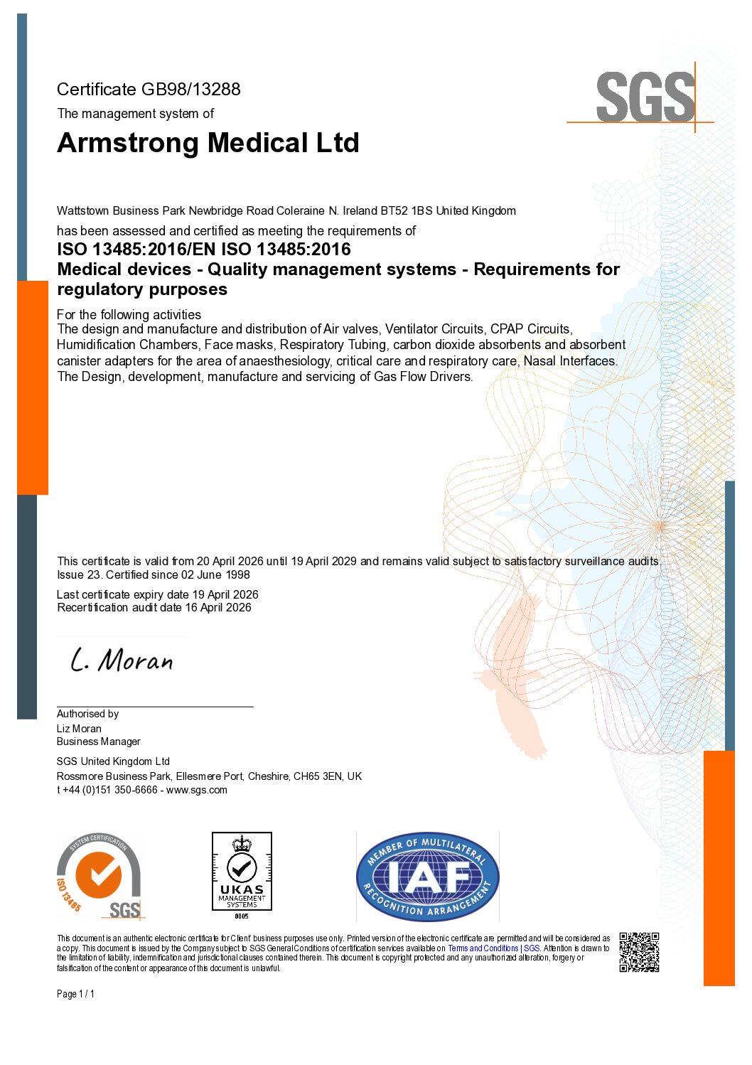 SGS ISO 13485 2016 GB9813288 EN pdf Eakin Healthcare