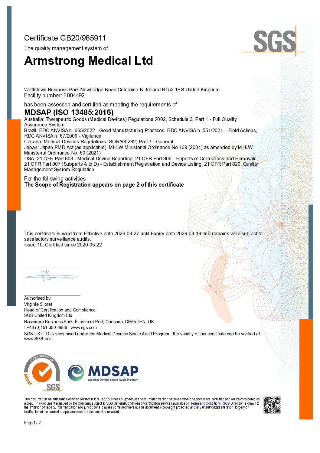 SGS MDSAP2 GB20965911 EN pdf Eakin Healthcare