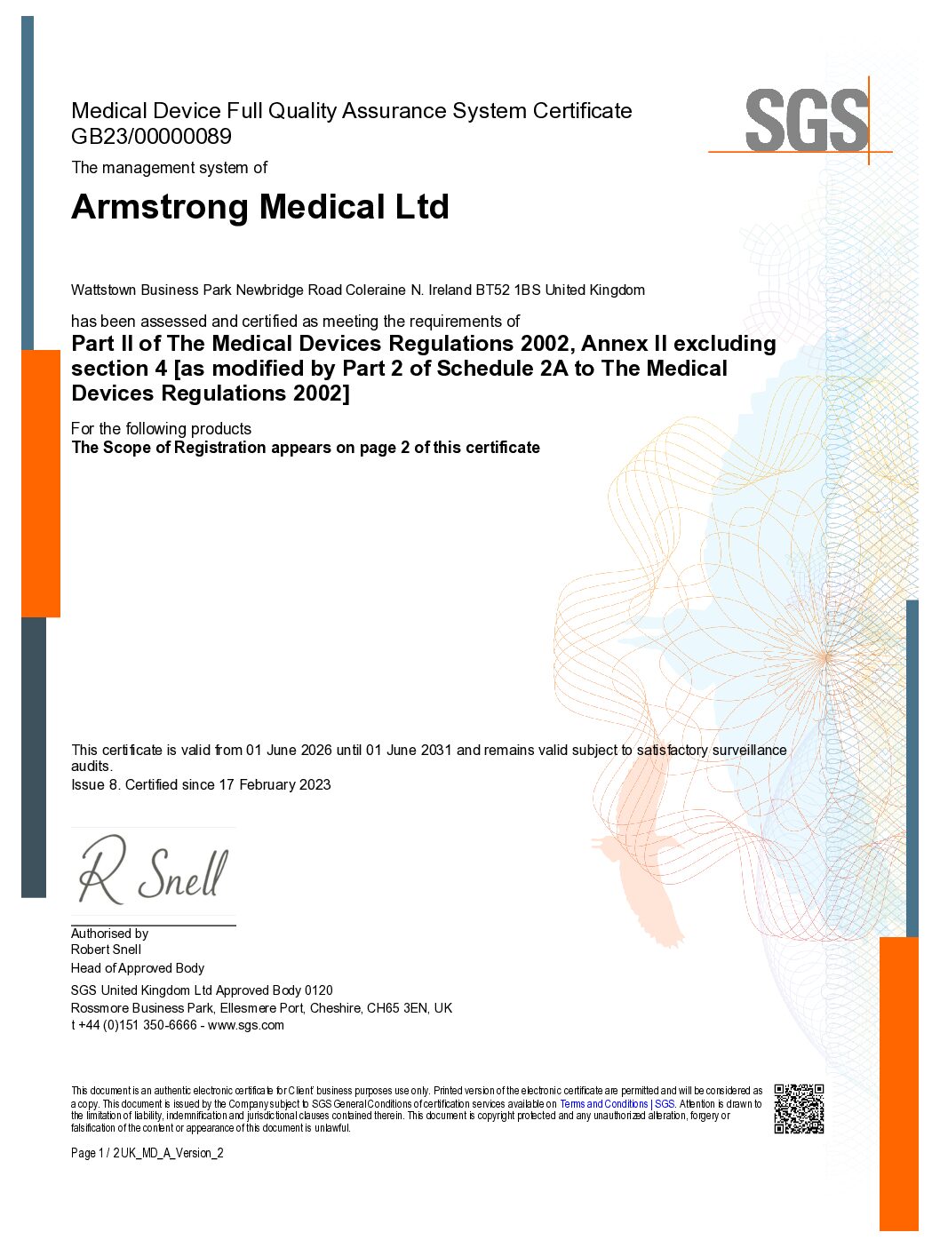 SGS UKMDR medical device GB2300000089 EN pdf Eakin Healthcare